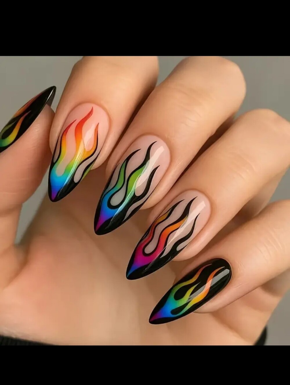 24pcs Clossy Effect Multicolor Flame Press-On Nails